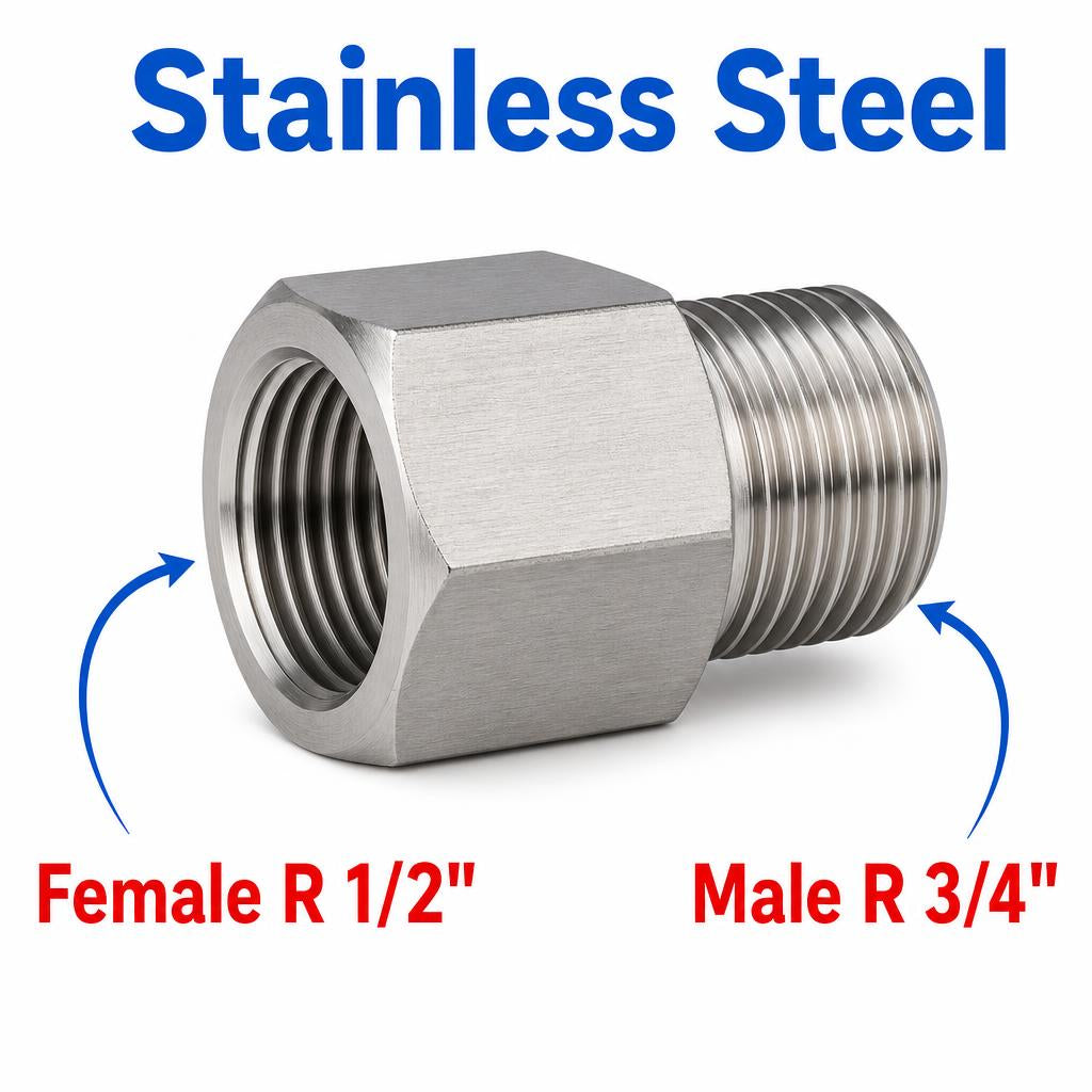 BSPT Tapered R 1/2 inch Female to BSPT Tapered R 3/4 inch Male Stainless Steel 304 Sensor Adaptor Fittings Conversion