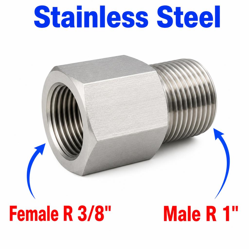 BSPT Tapered R 3/8 inch Female to BSPT Tapered R 1 inch Male Stainless Steel 304 Sensor Adaptor Fittings Conversion