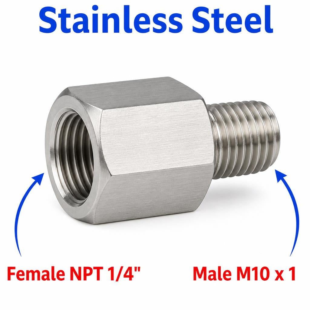 1/4 inch NPT Female to M10x1 Male Stainless Steel 304 Sensor Adaptor Fittings Conversion