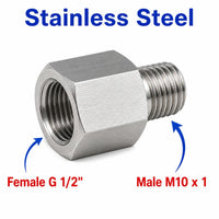 BSP G 1/2 inch Female to M10x1 Male Stainless Steel 304 Sensor Adaptor Fittings Conversion