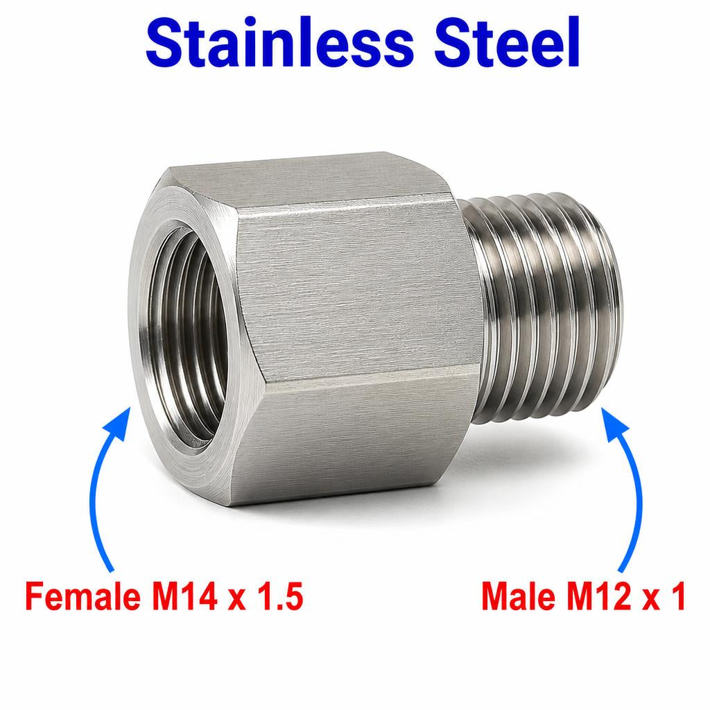 M14x1.5 Female to M12x1 Male Stainless Steel 304 Sensor Adaptor Fittings Conversion