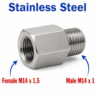 M14x1.5 Female to M14x1 Male Stainless Steel 304 Sensor Adaptor Fittings Conversion