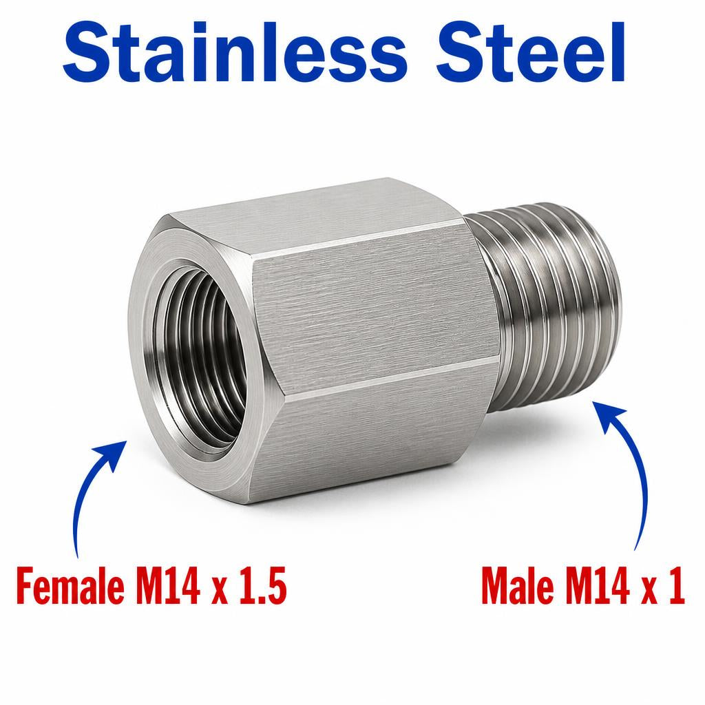 M14x1.5 Female to M14x1 Male Stainless Steel 304 Sensor Adaptor Fittings Conversion