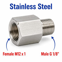 M12x1 Female to BSP G 1/8 inch Male Stainless Steel 304 Sensor Adaptor Fittings Conversion