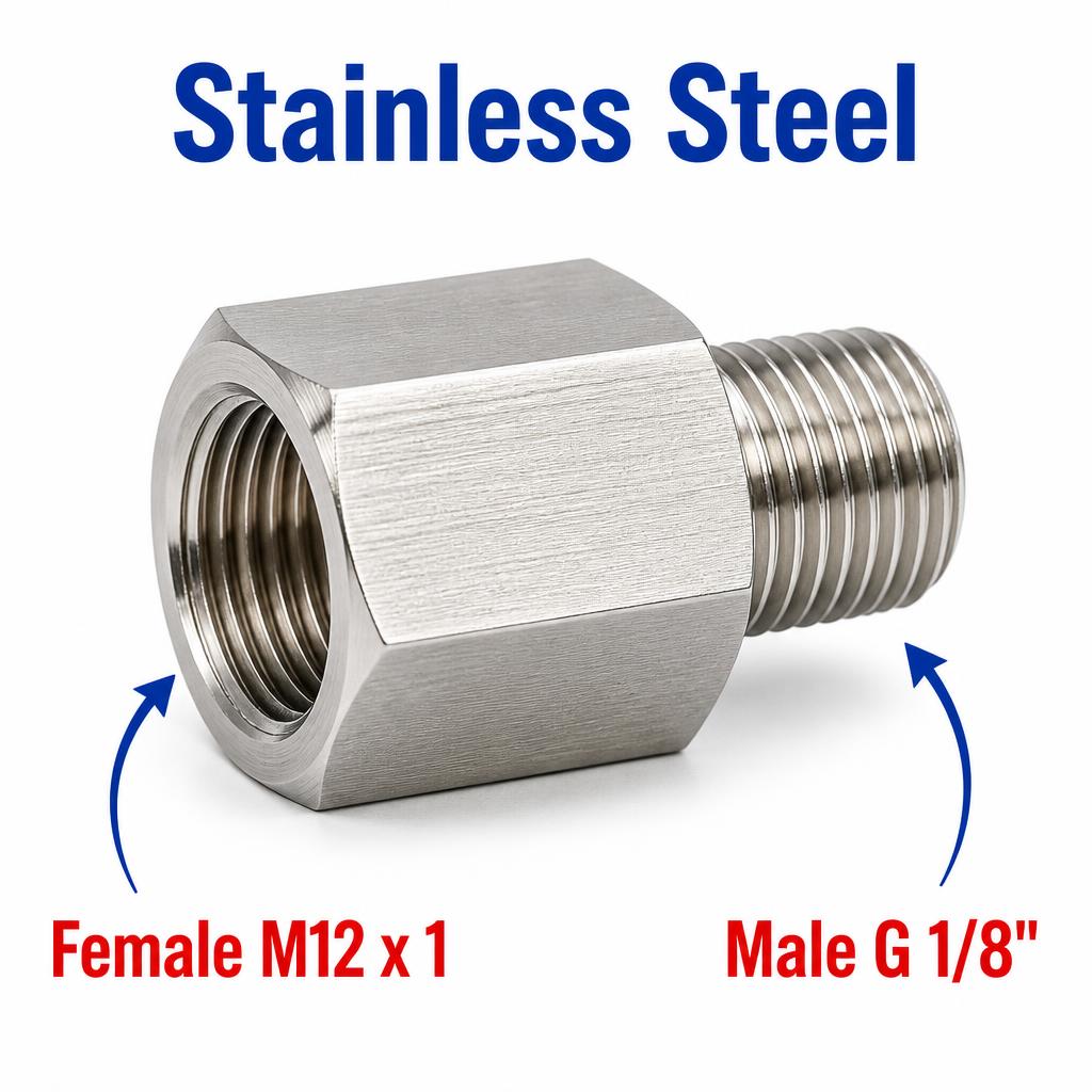 M12x1 Female to BSP G 1/8 inch Male Stainless Steel 304 Sensor Adaptor Fittings Conversion
