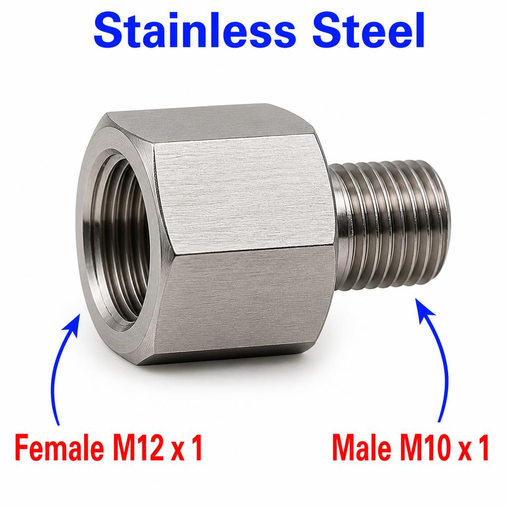 M12x1 Female to M10x1 Male Stainless Steel 304 Sensor Adaptor Fittings Conversion