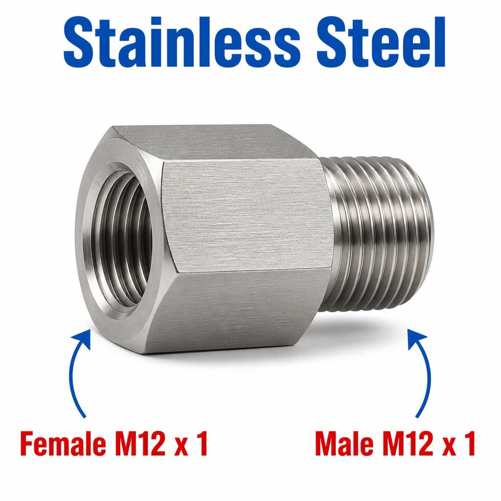 M12x1 Female to M12x1 Male Stainless Steel 304 Sensor Adaptor Fittings Conversion