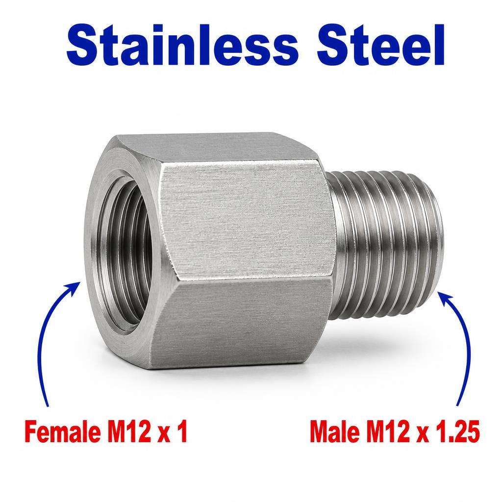 M12x1 Female to M12x1.25 Male Stainless Steel 304 Sensor Adaptor Fittings Conversion