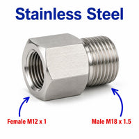 M12x1 Female to M18x1.5 Male Stainless Steel 304 Sensor Adaptor Fittings Conversion