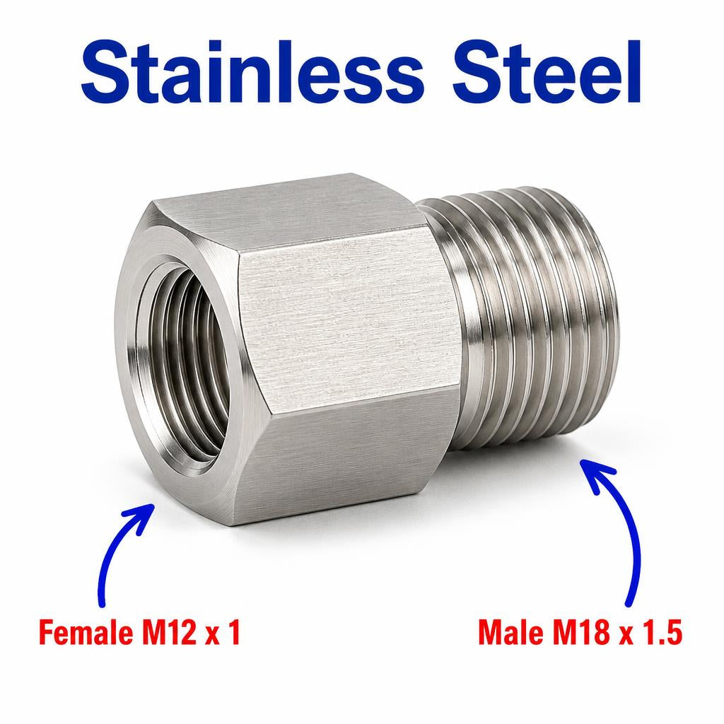 M12x1 Female to M18x1.5 Male Stainless Steel 304 Sensor Adaptor Fittings Conversion