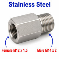M12x1.5 Female to M14x2 Male Stainless Steel 304 Sensor Adaptor Fittings Conversion