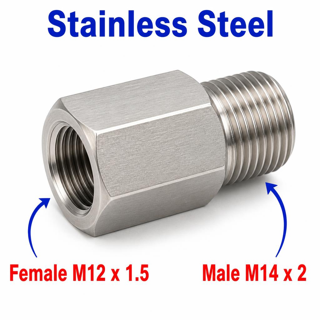 M12x1.5 Female to M14x2 Male Stainless Steel 304 Sensor Adaptor Fittings Conversion