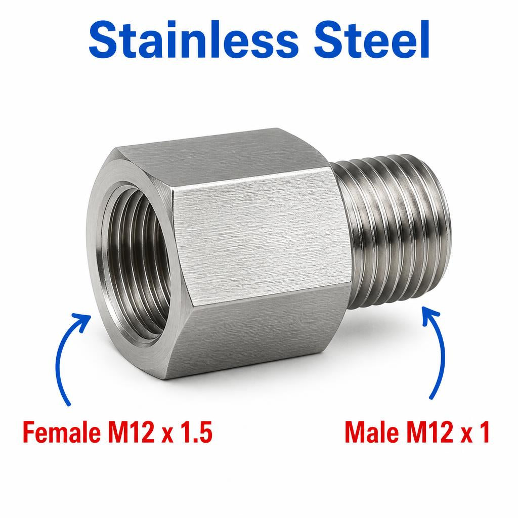 M12x1.5 Female to M12x1 Male Stainless Steel 304 Sensor Adaptor Fittings Conversion