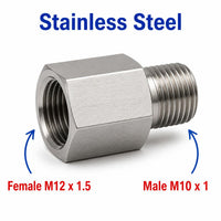 M12x1.5 Female to M10x1 Male Stainless Steel 304 Sensor Adaptor Fittings Conversion