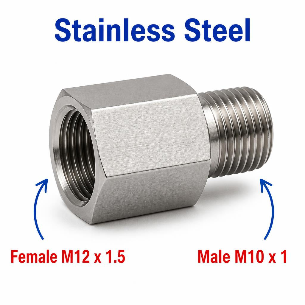 M12x1.5 Female to M10x1 Male Stainless Steel 304 Sensor Adaptor Fittings Conversion