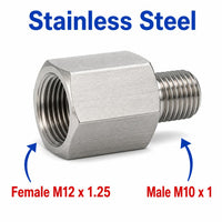 M12x1.25 Female to M10x1 Male Stainless Steel 304 Sensor Adaptor Fittings Conversion