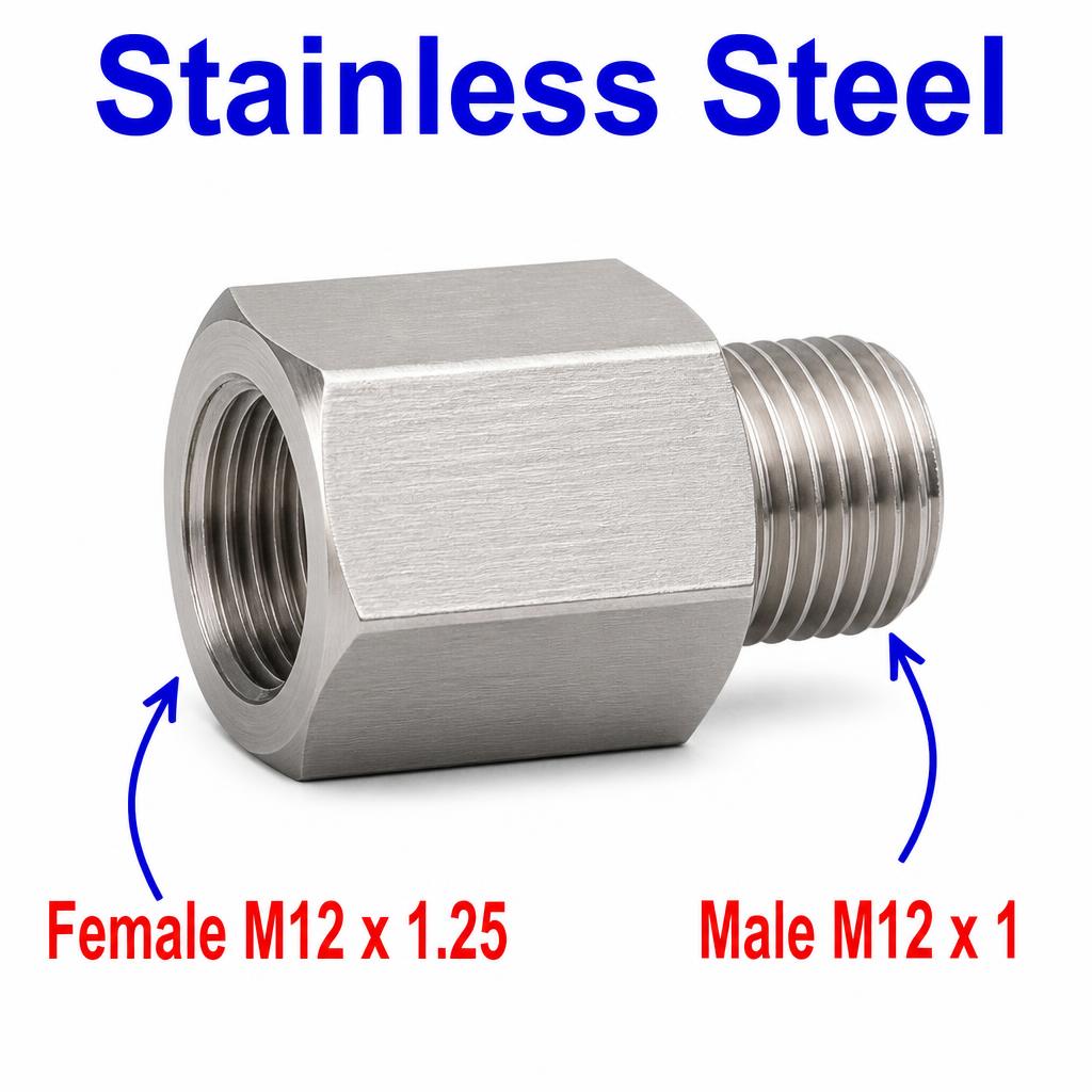 M12x1.25 Female to M12x1 Male Stainless Steel 304 Sensor Adaptor Fittings Conversion