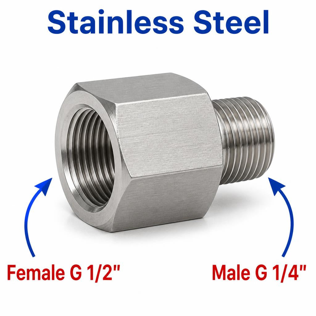 BSP G 1/2 inch Female to BSP G 1/4 inch Male Stainless Steel 304 Sensor Adaptor Fittings Conversion