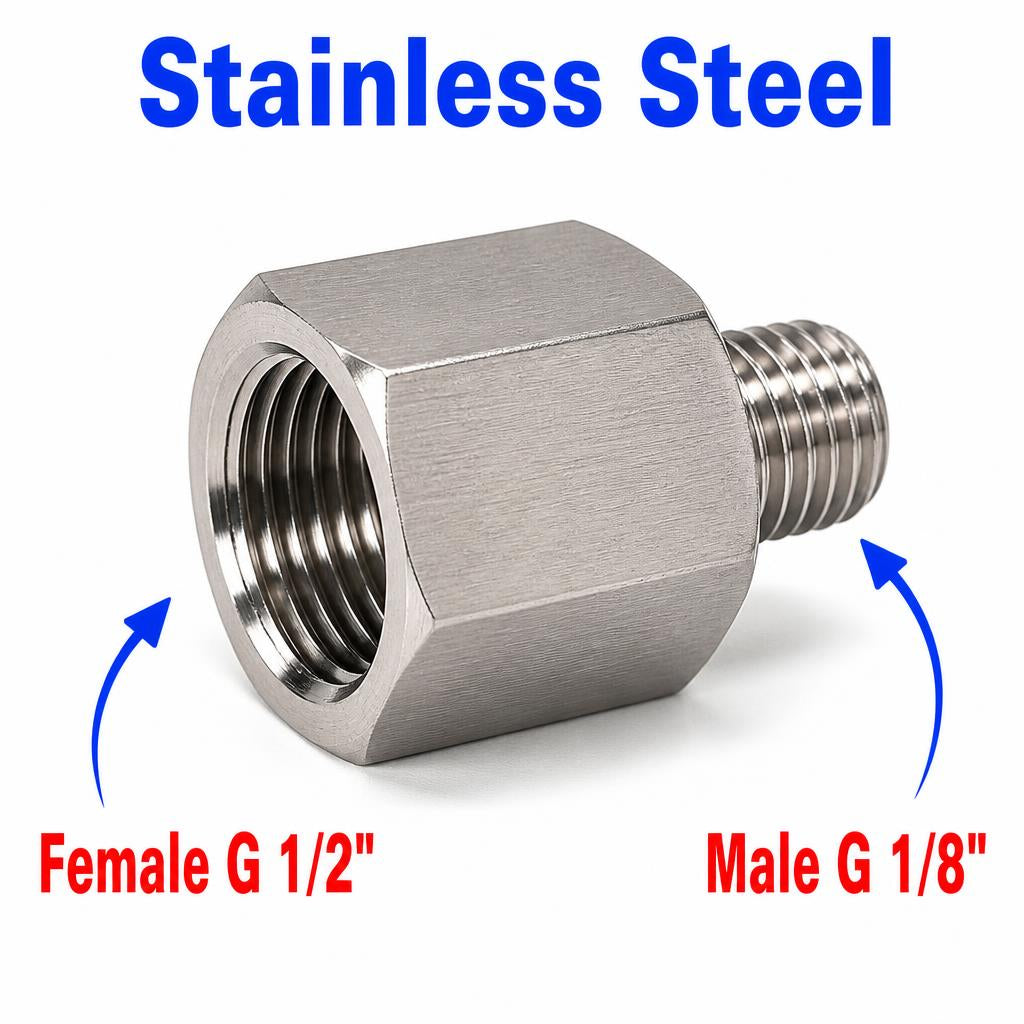 BSP G 1/2 inch Female to BSP G 1/8 inch Male Stainless Steel 304 Sensor Adaptor Fittings Conversion