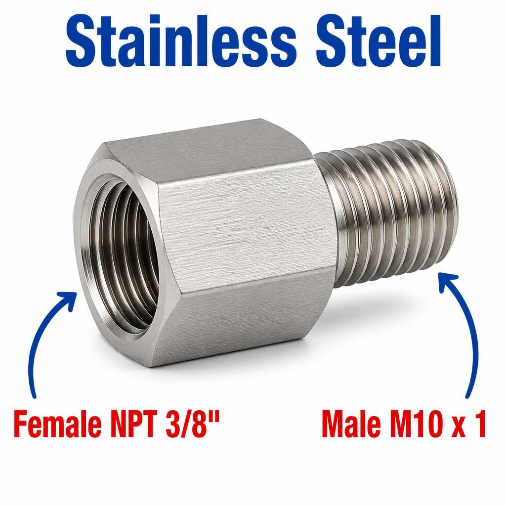3/8 inch NPT Female to M10x1 Male Stainless Steel 304 Sensor Adaptor Fittings Conversion