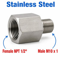 1/2 inch NPT Female to M10x1 Male Stainless Steel 304 Sensor Adaptor Fittings Conversion