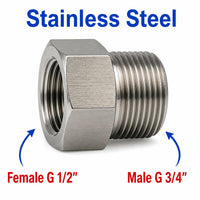 BSP G 1/2 inch Female to BSP G 3/4 inch Male Stainless Steel 304 Sensor Adaptor Fittings Conversion