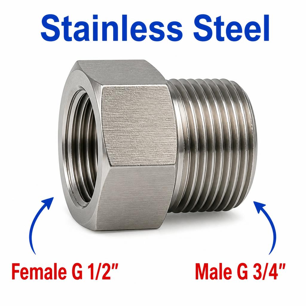 BSP G 1/2 inch Female to BSP G 3/4 inch Male Stainless Steel 304 Sensor Adaptor Fittings Conversion