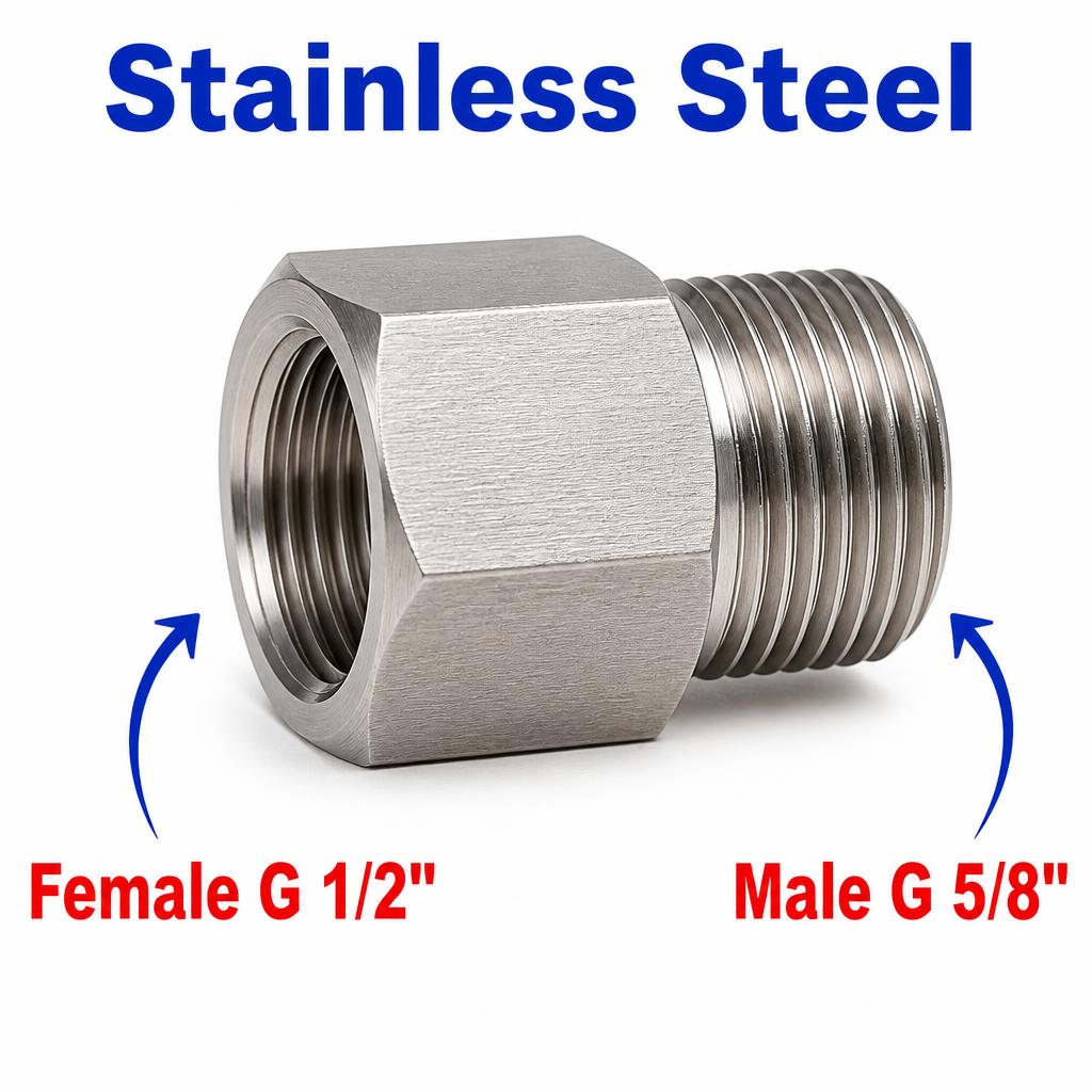 BSP G 1/2 inch Female to BSP G 5/8 inch Male Stainless Steel 304 Sensor Adaptor Fittings Conversion