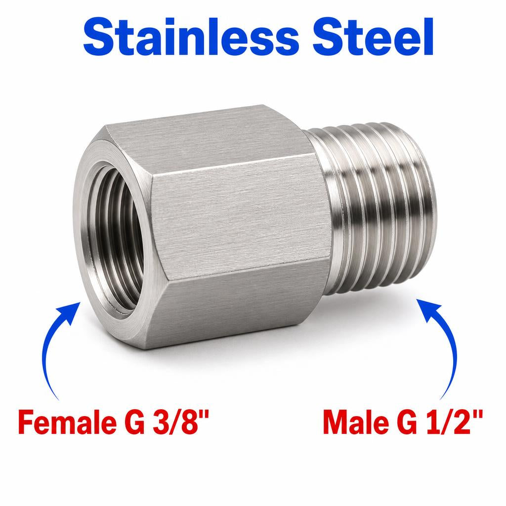 BSP G 3/8 inch Female to BSP G 1/2 inch Male Stainless Steel 304 Sensor Adaptor Fittings Conversion