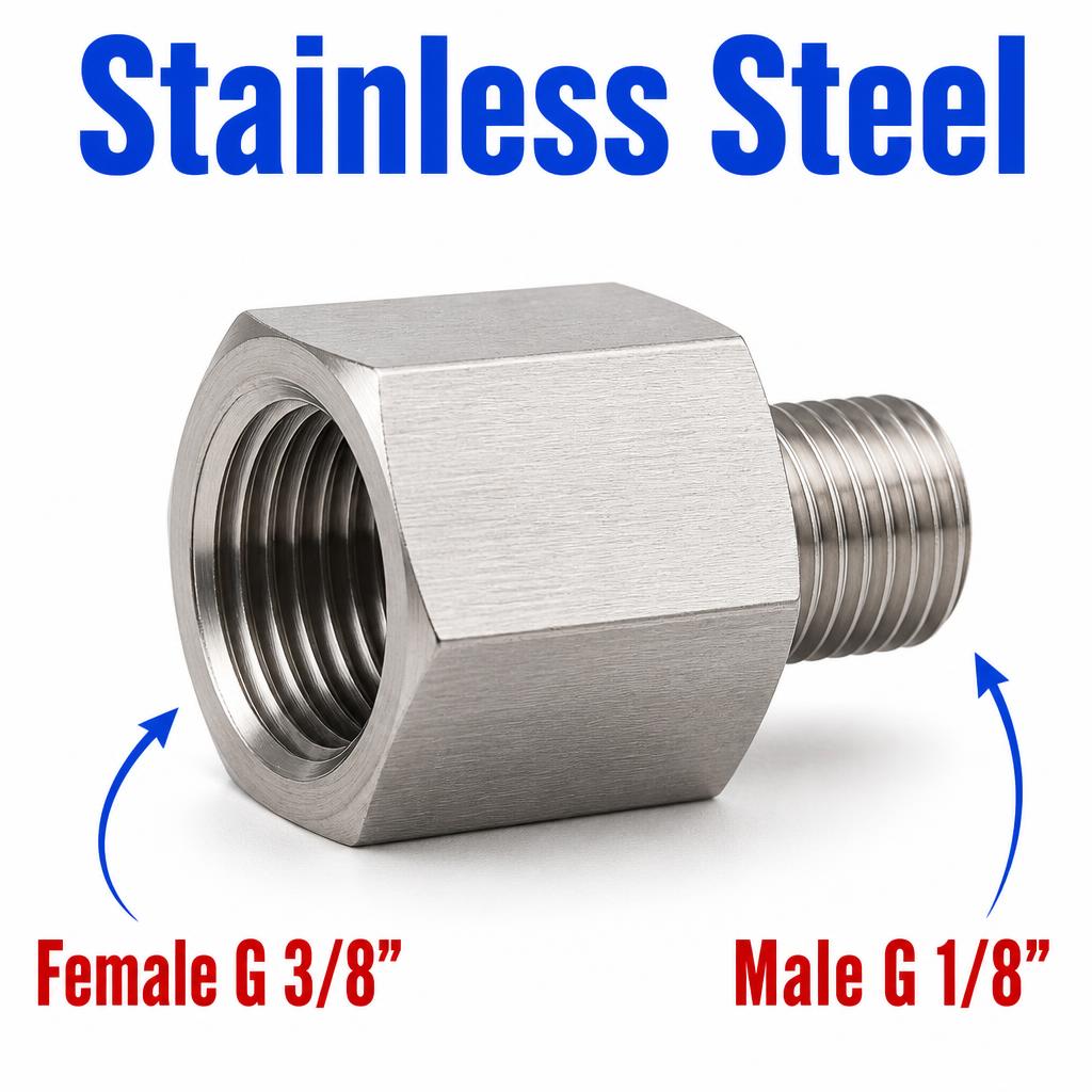 BSP G 3/8 inch Female to BSP G 1/8 inch Male Stainless Steel 304 Sensor Adaptor Fittings Conversion