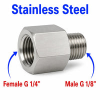 BSP G 1/4 inch Female to BSP G 1/8 inch Male Stainless Steel 304 Sensor Adaptor Fittings Conversion