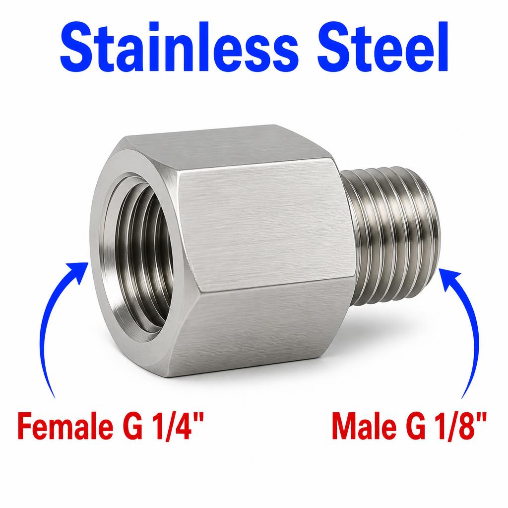 BSP G 1/4 inch Female to BSP G 1/8 inch Male Stainless Steel 304 Sensor Adaptor Fittings Conversion