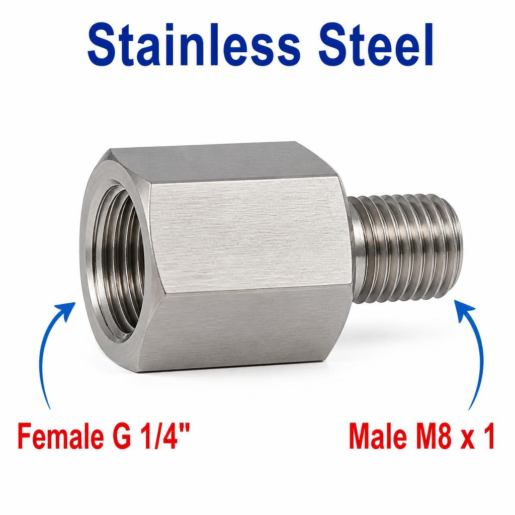 BSP G 1/4 inch Female to M8x1 Male Stainless Steel 304 Sensor Adaptor Fittings Conversion