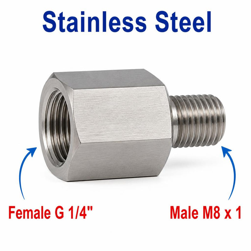 BSP G 1/4 inch Female to M8x1 Male Stainless Steel 304 Sensor Adaptor Fittings Conversion