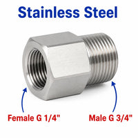 BSP G 1/4 inch Female to BSP G 3/4 inch Male Stainless Steel 304 Sensor Adaptor Fittings Conversion