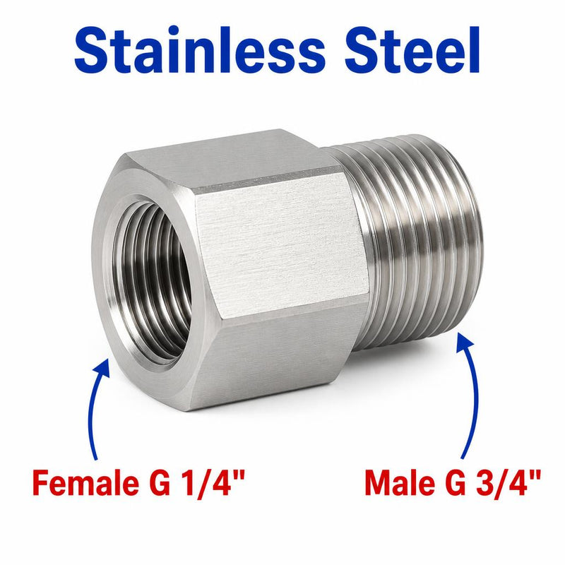 BSP G 1/4 inch Female to BSP G 3/4 inch Male Stainless Steel 304 Sensor Adaptor Fittings Conversion