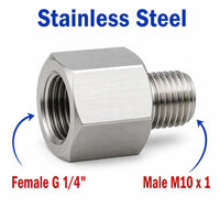 BSP G 1/4 inch Female to M10x1 Male Stainless Steel 304 Sensor Adaptor Fittings Conversion