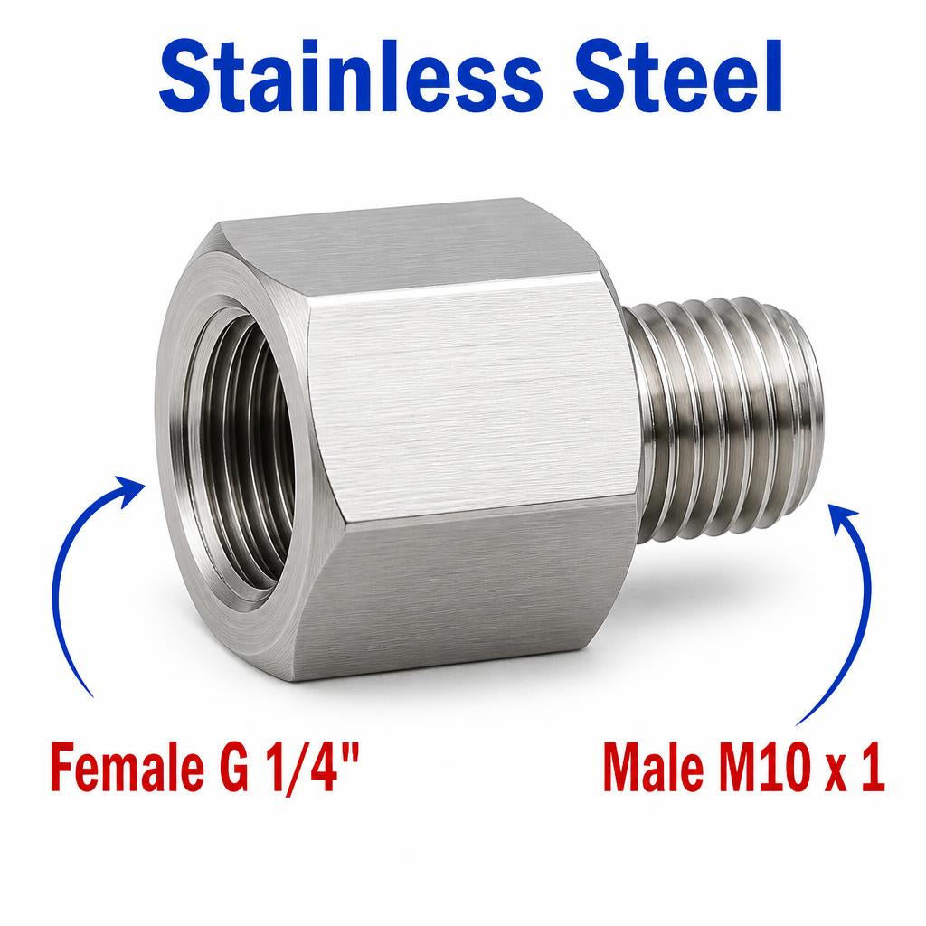 BSP G 1/4 inch Female to M10x1 Male Stainless Steel 304 Sensor Adaptor Fittings Conversion
