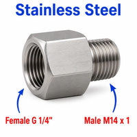 BSP G 1/4 inch Female to M14x1 Male Stainless Steel 304 Sensor Adaptor Fittings Conversion