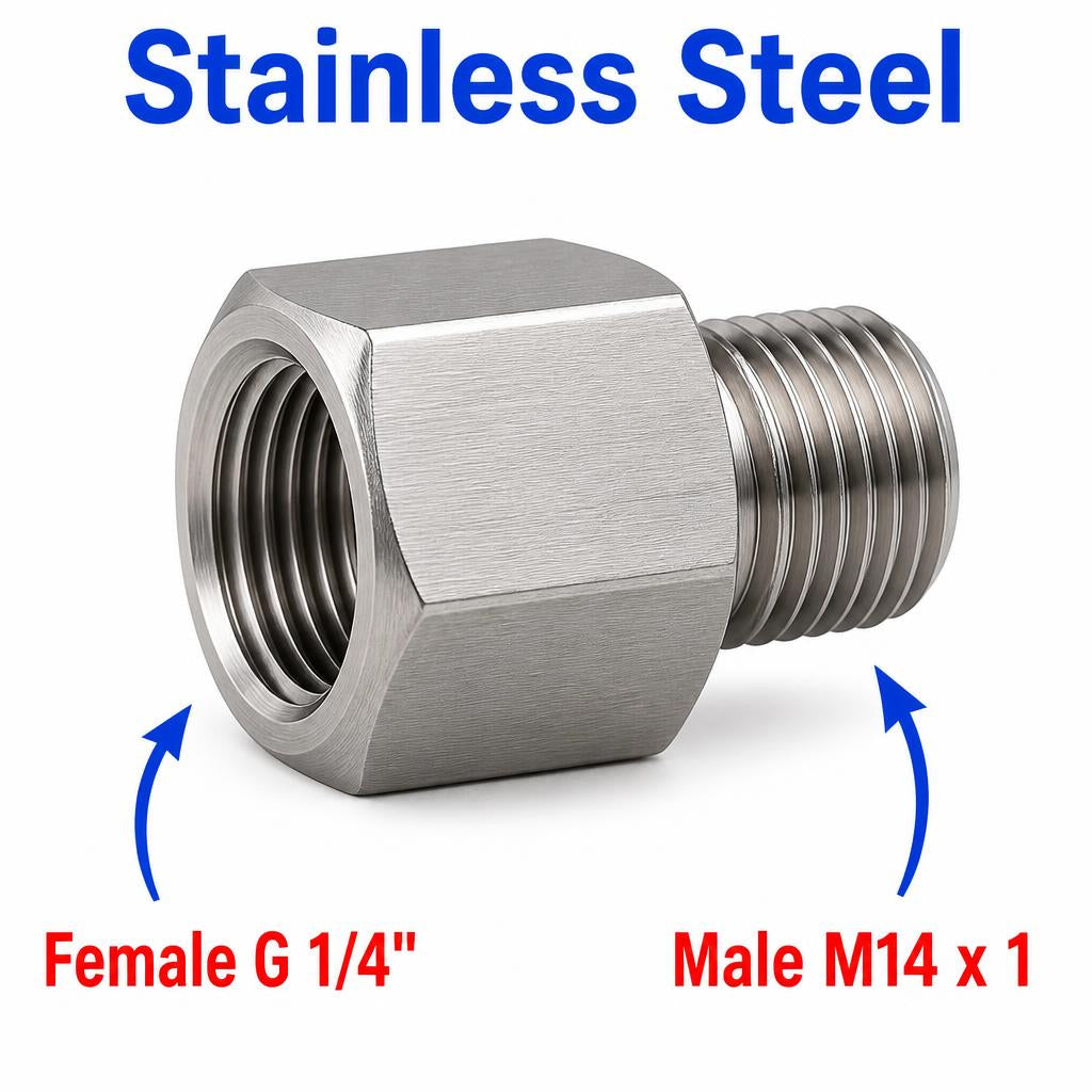 BSP G 1/4 inch Female to M14x1 Male Stainless Steel 304 Sensor Adaptor Fittings Conversion