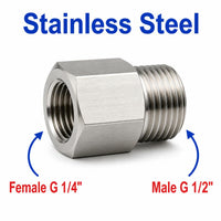 BSP G 1/4 inch Female to BSP G 1/2 inch Male Stainless Steel 304 Sensor Adaptor Fittings Conversion