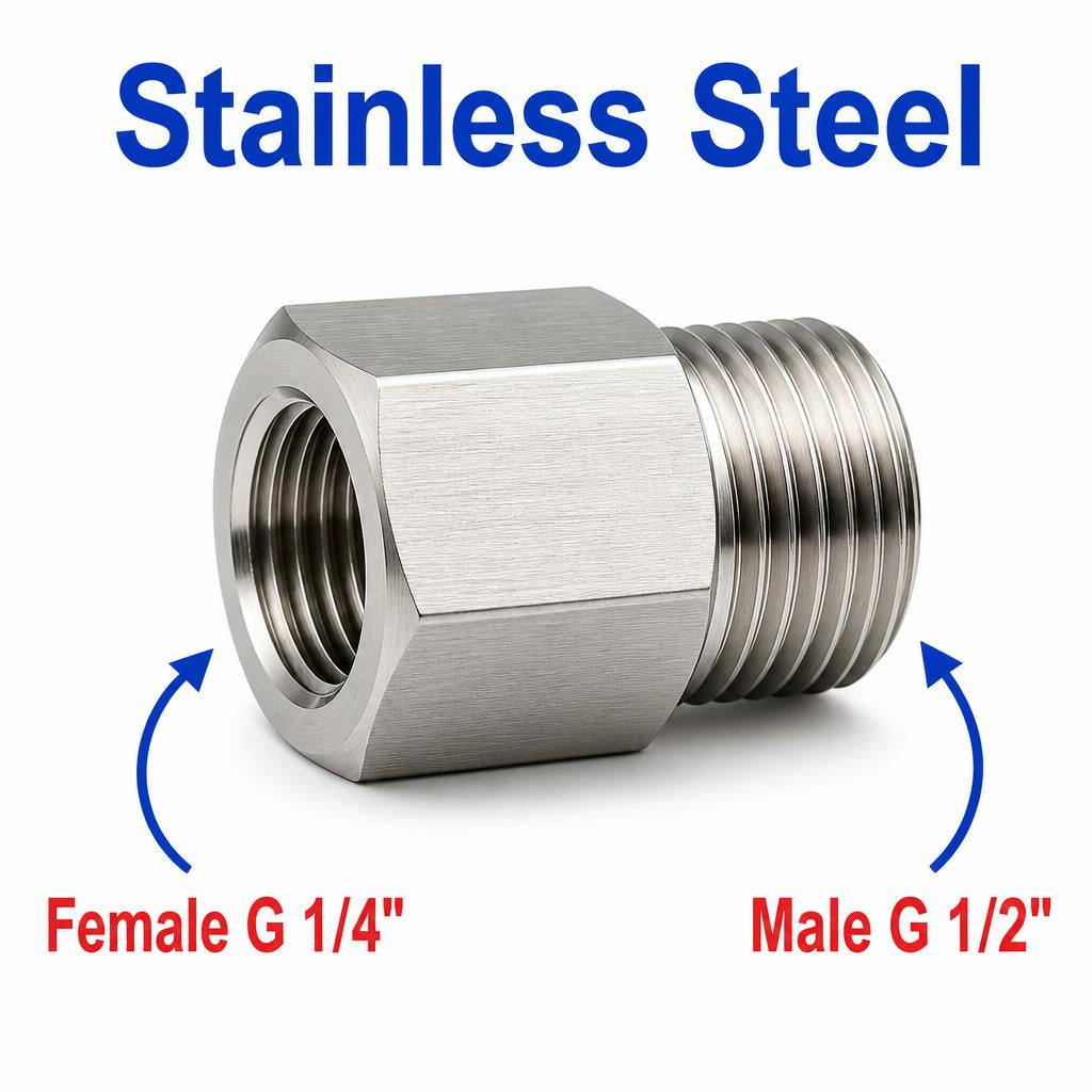 BSP G 1/4 inch Female to BSP G 1/2 inch Male Stainless Steel 304 Sensor Adaptor Fittings Conversion