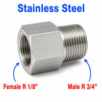BSPT Tapered R 1/8 inch Female to BSPT Tapered R 3/4 inch Male Stainless Steel 304 Sensor Adaptor Fittings Conversion