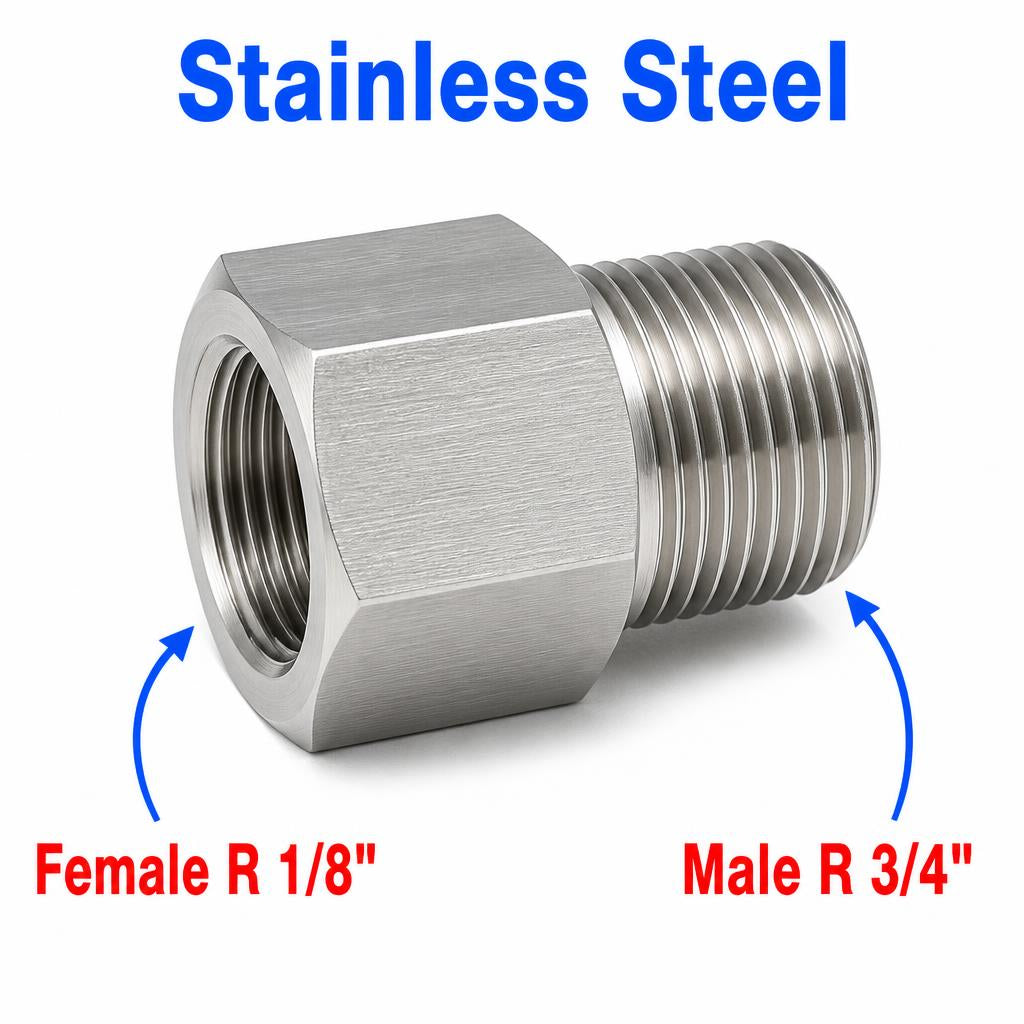 BSPT Tapered R 1/8 inch Female to BSPT Tapered R 3/4 inch Male Stainless Steel 304 Sensor Adaptor Fittings Conversion