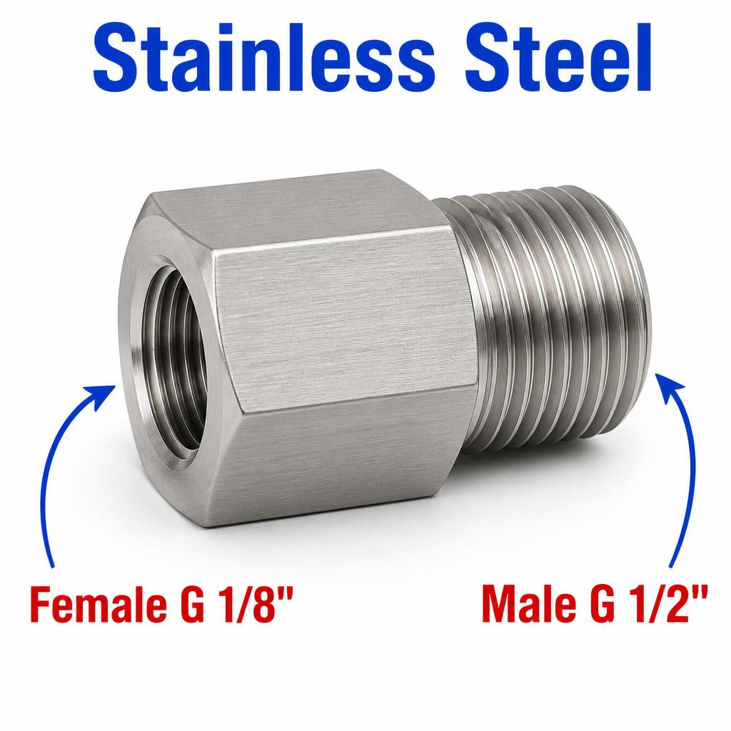 BSP G 1/8 inch Female to BSP G 1/2 inch Male Stainless Steel 304 Sensor Adaptor Fittings Conversion