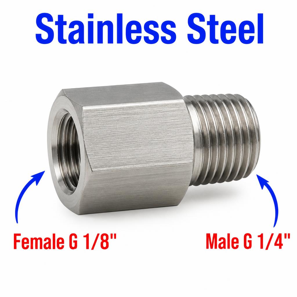 BSP G 1/8 inch Female to BSP G 1/4 inch Male Stainless Steel 304 Sensor Adaptor Fittings Conversion