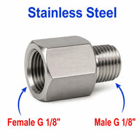 BSP G 1/8 inch Female to BSP G 1/8 inch Male Stainless Steel 304 Sensor Adaptor Fittings Conversion
