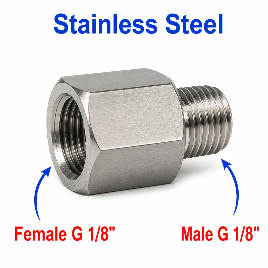 BSP G 1/8 inch Female to BSP G 1/8 inch Male Stainless Steel 304 Sensor Adaptor Fittings Conversion