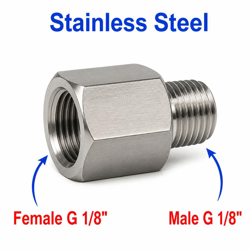 BSP G 1/8 inch Female to BSP G 1/8 inch Male Stainless Steel 304 Sensor Adaptor Fittings Conversion