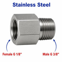 BSP G 1/8 inch Female to BSP G 3/8 inch Male Stainless Steel 304 Sensor Adaptor Fittings Conversion